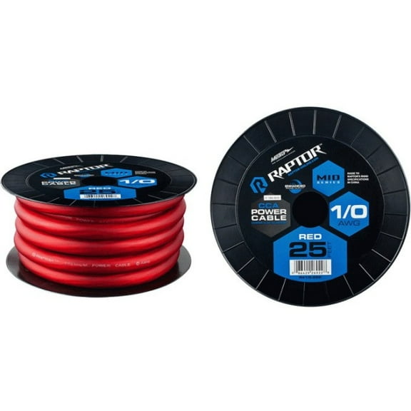 Raptor R4R0-25 25' 1/0 AWG Red CCA Mid-Series Power Cable