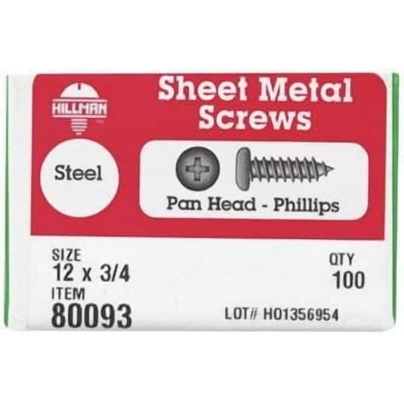 Hillman Sheet Metal Screws No. 12 X 3/4 " Phillips Pan Head Box 100