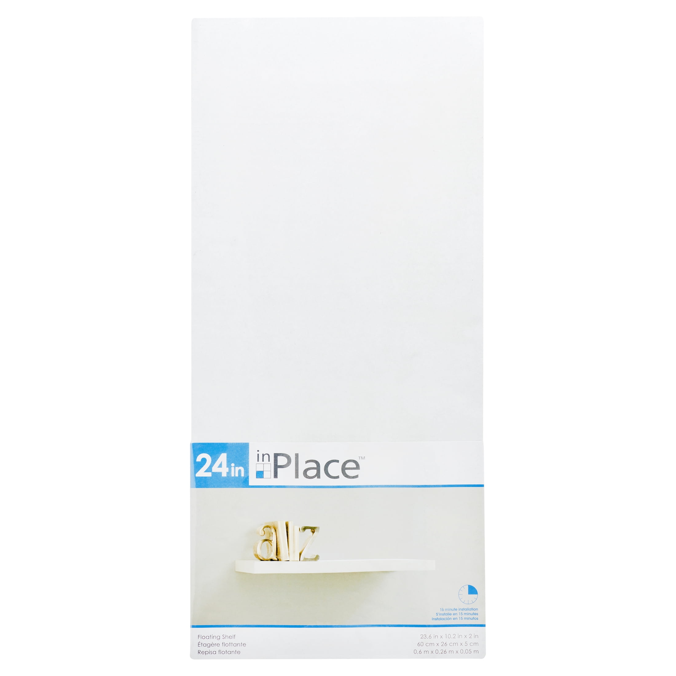 InPlace Shelving Rectangle Wall Shelf, Floating Shelf, White, 23.6” W x 10.2” D x 2” H