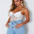 thumbnail image 3 of PENGXIANG Combinaison Sans Manches Slim pour Femmes Dentelle Extensible Col en V Justaucorps Bodycon, 3 of 5