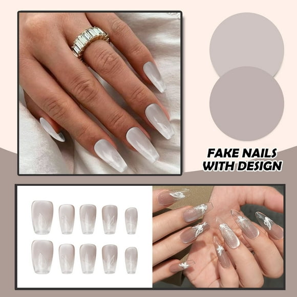 Press on Nails Gel x Nail Kit Stiwee Stylish Nude Medium Press-On False Nails with Trendy Designs - Instant Glam for Women, Parties, and Special Occasions