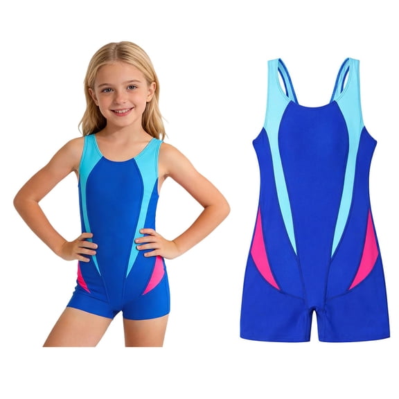 Girl Swimsuits Boyleg 1 Piece Swimming Suits Quick Dry Summer Swimwear with Solid Color for Beach Pool 9-10 Years