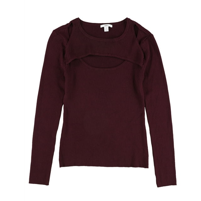bar III Womens Cutout Ribbed Pullover Sweater, Red, X-Small