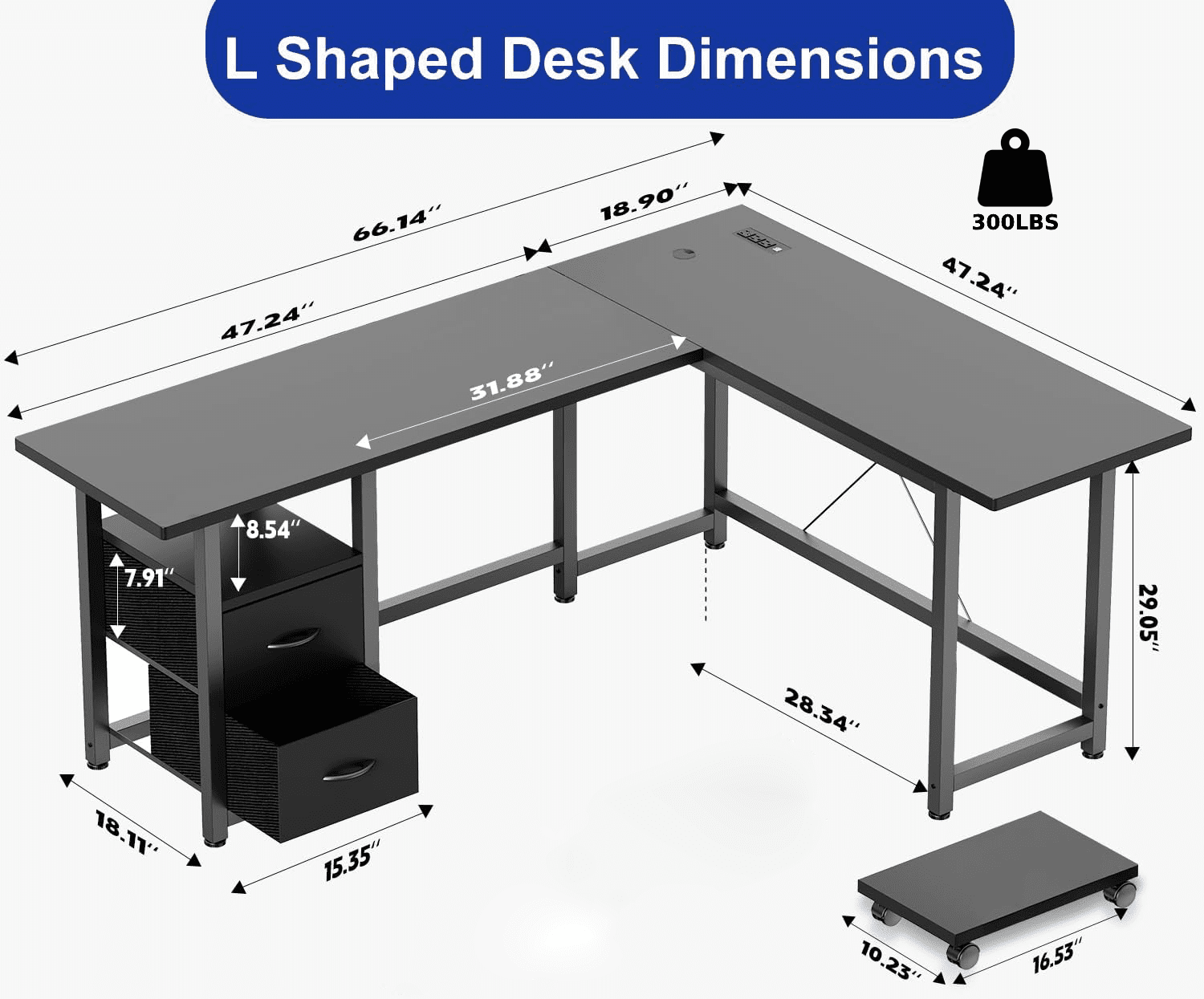 Computer Desk,Lofka 66" L Shaped Office Desk with Power Outlets  for Home and Office,Black