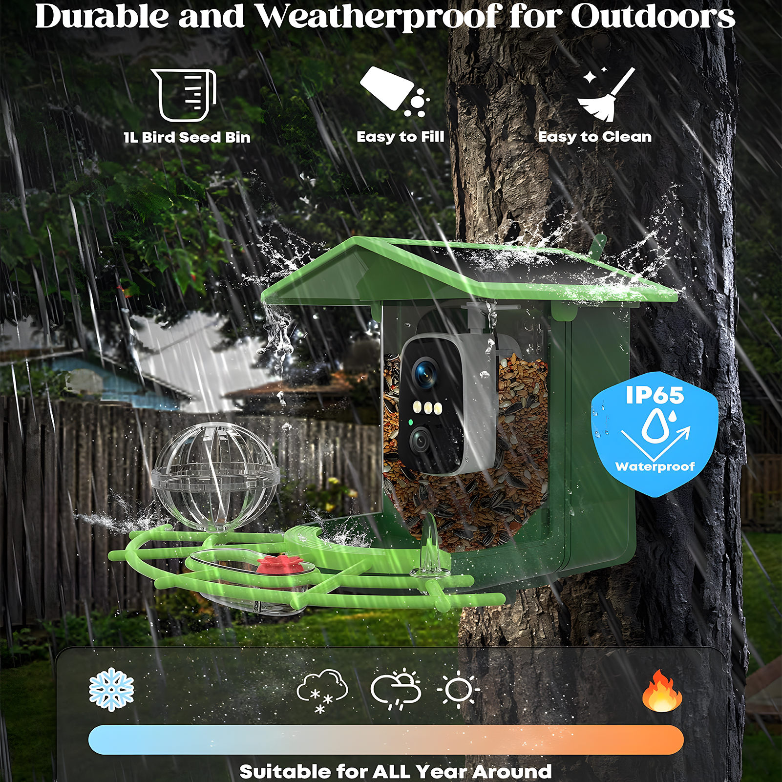 KORALAKIRI Bird Feeder with Camera, Solar Smart Hummingbird Feeder Outdoor with Wireless Camera Bird Houses for Outside Garden, 2K Video Live AI Recognition
