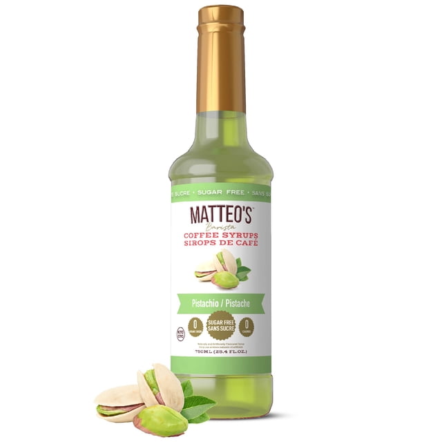 Matteo's Sugar Free Coffee Syrup, Pistachio, 750mL, 0 Calories, 0 Sugar, (Single Bottle)