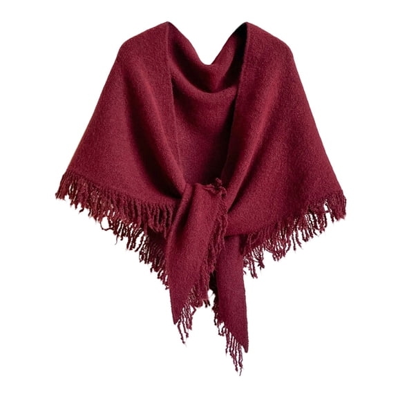 Uaswgudfs Women's Solid Color Triangle Fringe Shawl Wrap Autumn Winter Outerwear Versatile Scarf Stole Casual Outfit Red Free Size