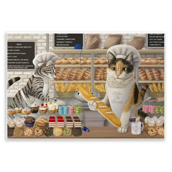 Stupell Industries Meow Bakery Funny Cats Food & Beverage Painting Unframed Art Print Wall Art, 15 x 10