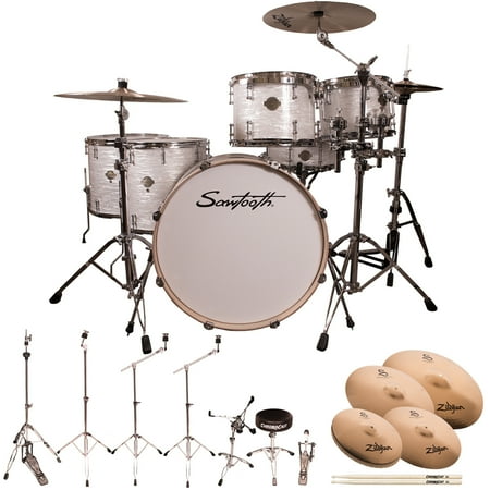 Sawtooth Command Series 6-Piece Drum Set Shell Starter Pack with 24" Bass Drum, Hardware & Zildjian S Family Cymbals, White Oyster ( box 1 of 3)