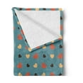 thumbnail image 2 of Blue Soft Flannel Fleece Throw Blanket, Couple Valentines Theme Romantic Love Themed Polka Dots Like Hearts, Cozy Plush for Indoor and Outdoor Use, 50" x 70", Blue Brown and Vermilion, by Ambesonne, 2 of 5