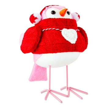 WAY TO CELEBRATE! Way To Celebrate Valentine's Day Fabric Bird with Red Coat op Decoration, 7" Tall