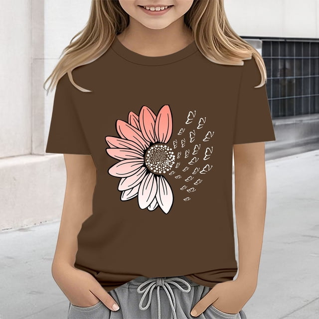 XIMIN T-Shirts Filles Graphiques Tournesol Manches Courtes Col Rond Coton Coupe Ample Décontractée Été