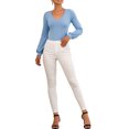 thumbnail image 5 of UHYARE Women's Fashion Lantern Sleeve V Neck Stretchy Bodysuit Jumpsuits(Blue,XXL), 5 of 5