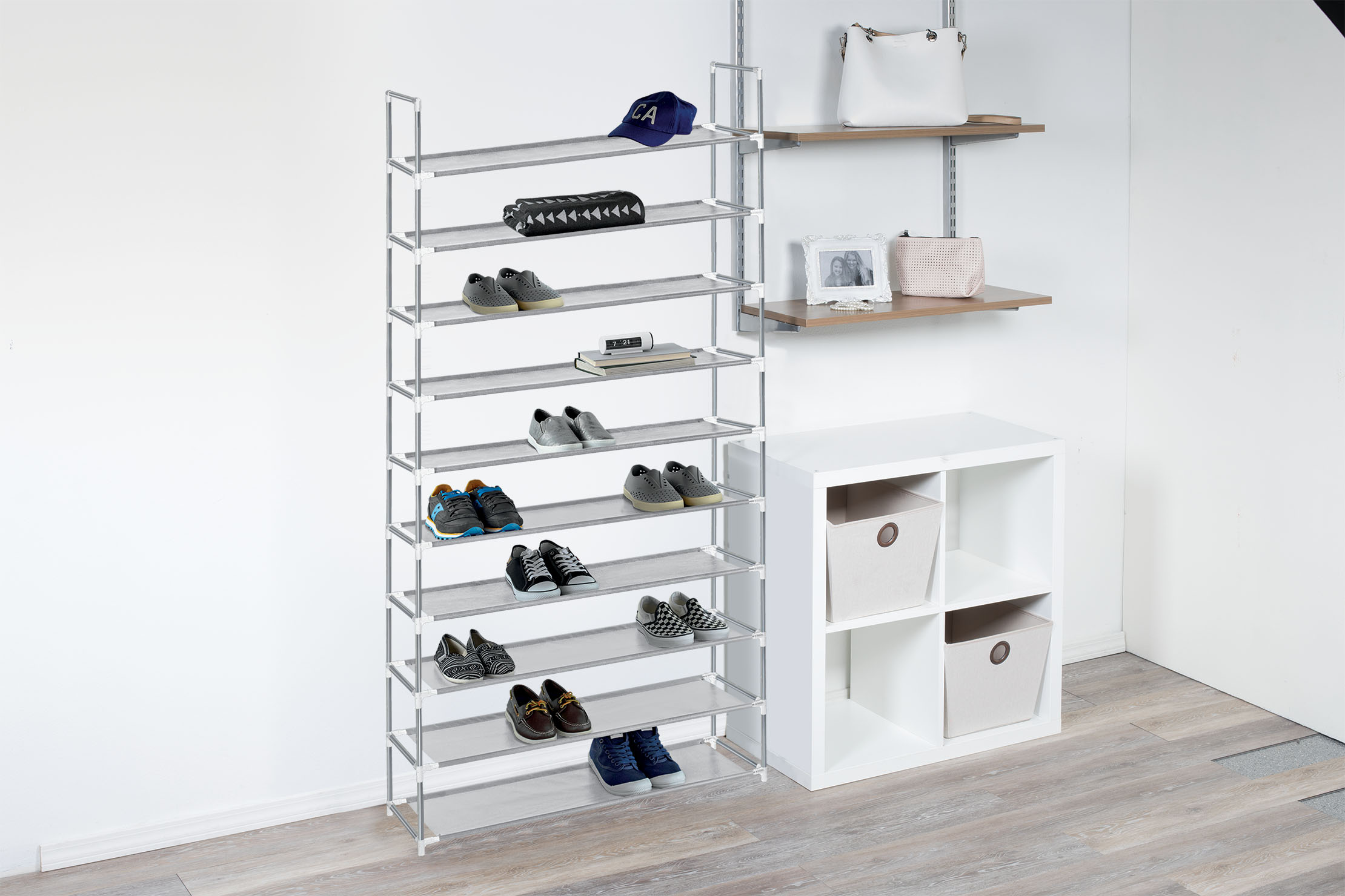 50-Pair Shoe Rack, Grey