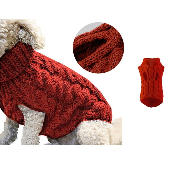 Apeya Dog Sweater Turtleneck Knit Coat Winter Warm Clothes for Small Medium Dogs Soft Pullover Pet Clothing Cold Weather Outfit Red Elegant Daily Wear