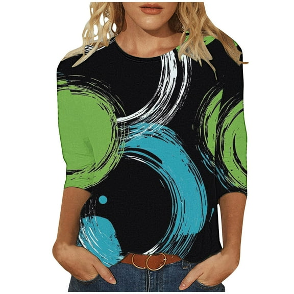 Women Blouse 3/4 Sleeve Petite, Womens Blouses for Work Professional Plus Size Drop Shoulder Longline Womens Tops Dressy Casual Sexy Summer Blouses Generic Womens Tops Hide Belly