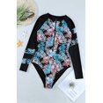 thumbnail image 1 of ABPHQTO Bañador de mujer Sky Blue Leaves Print Zip-up manga larga Surf Rash Guard, 1 of 5