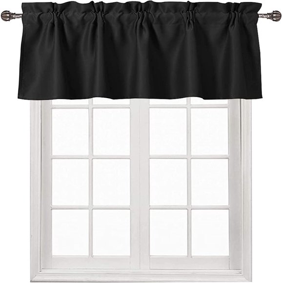 DWCN Rideau Occultant Noir pour Petite Fenêtre de Cuisine - Rideau Court Isolé Thermiquement pour Obscurcissement de Pièce à Poche pour Tringle, Traitement de Fenêtre pour Café Salle de Bain sous-Sol, 52 X 18 Pouces, 1 Panneau