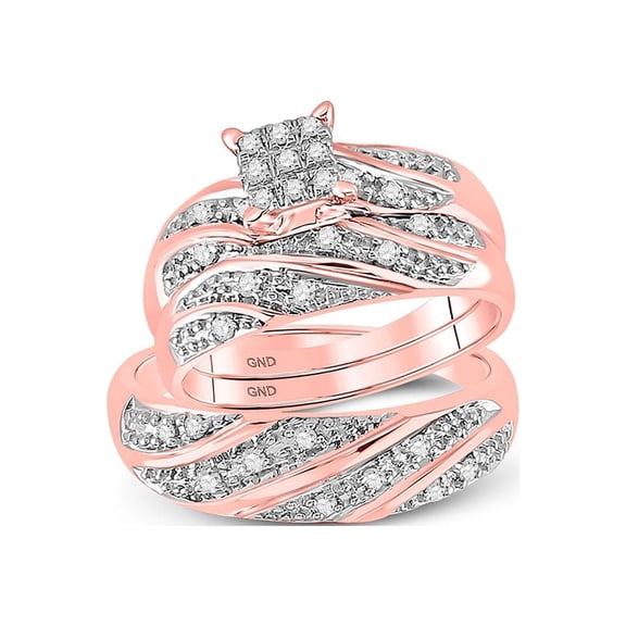 FB Jewels 10kt Rose Gold His Hers Round Diamond Square Matching Wedding Set 1/3 Cttw