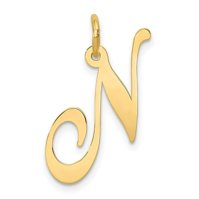 Diamond2Deal 14K Pendentif Lettre N Initiale en Or Jaune Grand Script pour Femmes