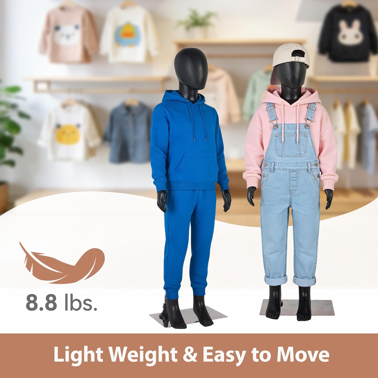 Kinbor Child Mannequin, Black Children Dress Form Mannequins, Kids Mannequins Full Body 43.3 Inches, Realistic Detachable Manikin Body Display with Metal Base
