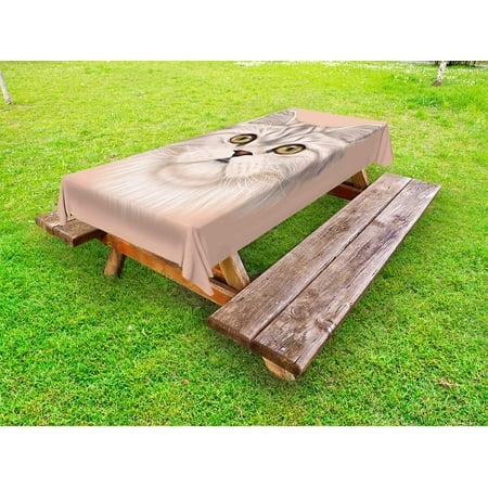 

Cat Outdoor Tablecloth Cute Kitty Portrait Whiskers Best Pet Animal I Love My Feline Themed Artwork Decorative Washable Fabric Picnic Table Cloth 58 X 84 Inches Beige Cream Peach by Ambesonne