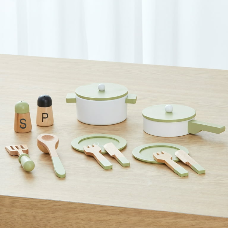 Teamson Kids - Little Chef Frankfurt Wooden Cookware Play Kitchen Accessories - Green