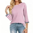 thumbnail image 3 of LEKWK Plus Size Cute Sweatshirts for Women Regular Fit Crew Neck Long Sleeve Shirts Regular Fit Gingham Plaid Pattern Sweatshirts Striped Trim Cuffs Daily School Outfits, 3 of 6
