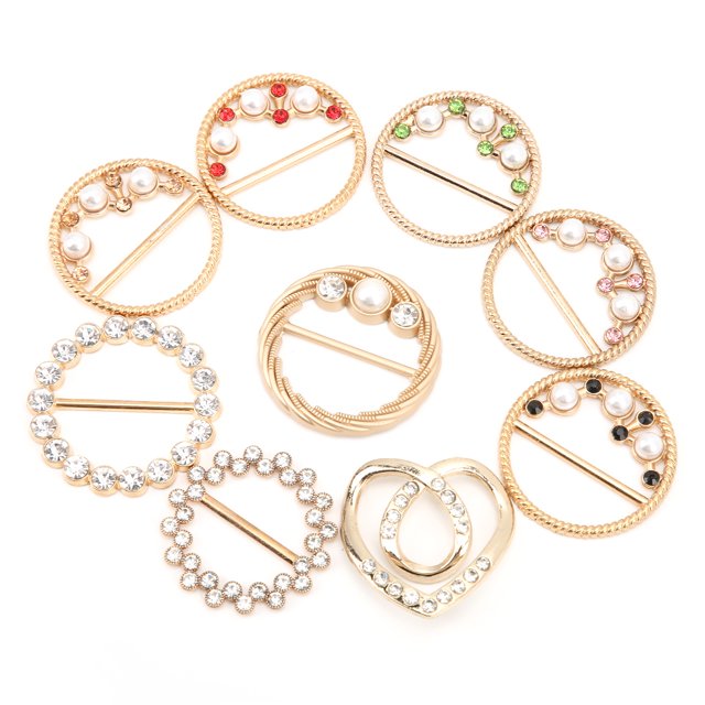 Metal Clip Buckle,9Pcs Rhinestone Scarf Buckle Ring Buckle Shirt Clip Professional Grade