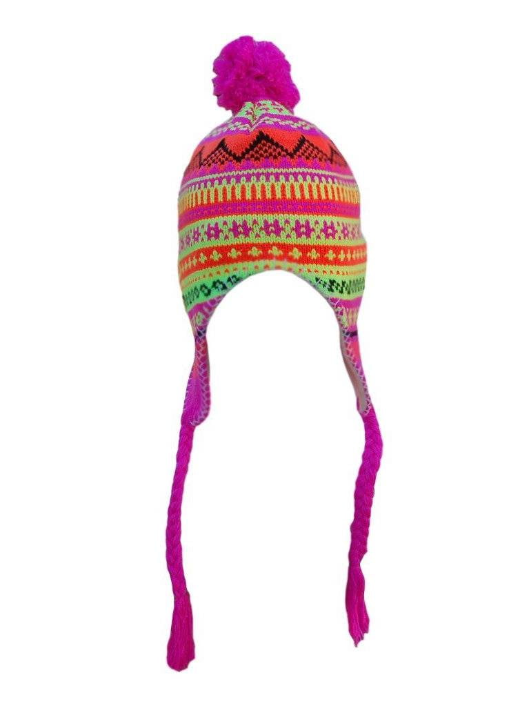 Peruvian Neon Pom Pom Beanie - Neon 