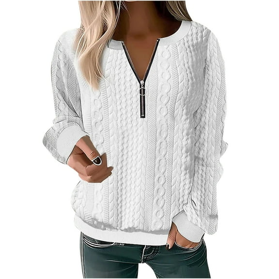 ZyeKqe Long Sleeve Shirts for Women Half Zip Dressy Casual Top Crewneck Loose Fitted Blouses Top Tees