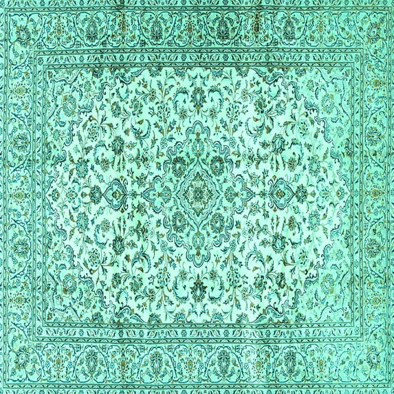 Ahgly Company Machine Washable Indoor Square Persian Turquoise Blue Traditional Area Rugs, 7' Square