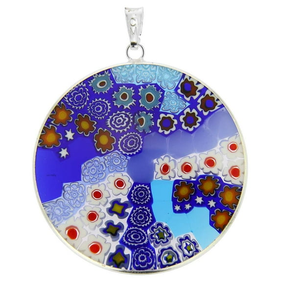GlassOfVenice Murano Glass Millefiori Pendant in Silver Frame 1-1/2"