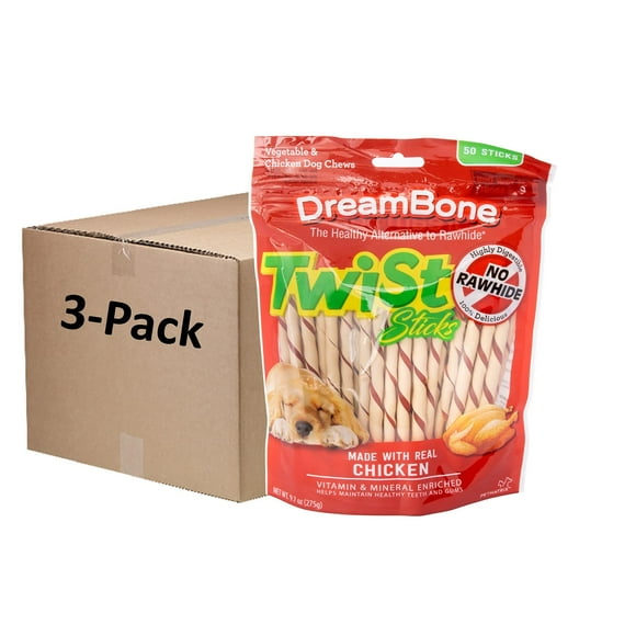 Dreambone Bâtonnets Torsadés, Faits avec du Vrai Poulet, Friandises Sans Cuir Brut pour Chiens, 50 Unités (3 Paquets)