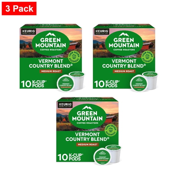 Green Mountain Coffee Roasters Vermont Country Blend Medium Roast K-Cup Coffee Pods 10 ct - 3 Pack