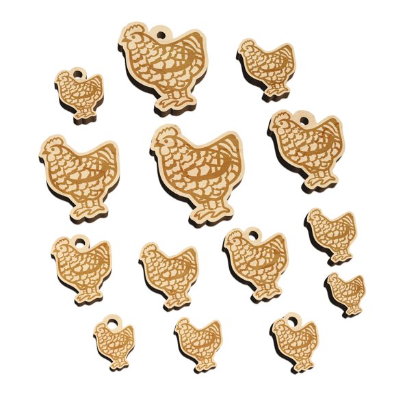 Barred Plymouth Rock Chicken Wood Mini Charms Shapes DIY Craft Jewelry - No Hole - 25mm (7pcs)