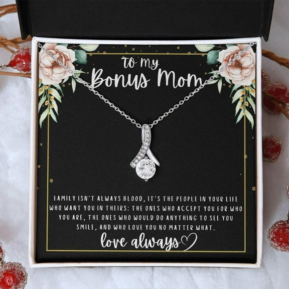 Bonus Mom Gift - Step Mom Necklace with Heartfelt Message | Unbiological Mom Gift for Mother’s Day, Christmas, Birthday, Second Mom Jewelry