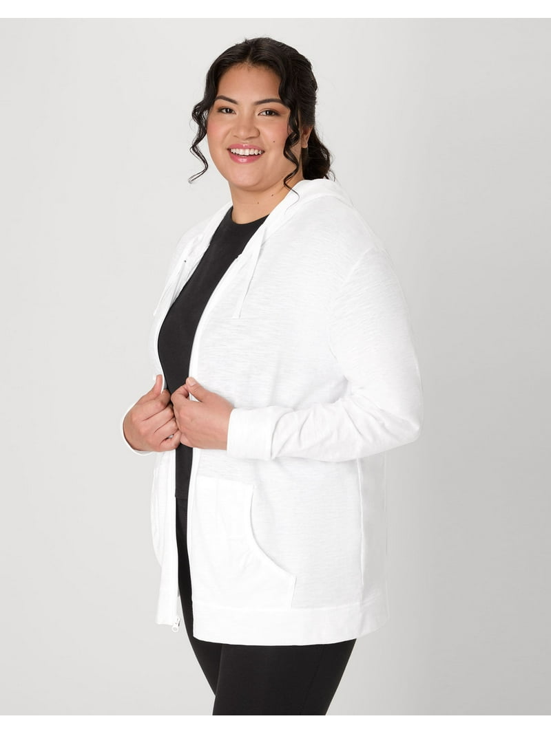 Hanes Just My Size Women's Full-Zip Slub Hoodie (Plus ) White 2X