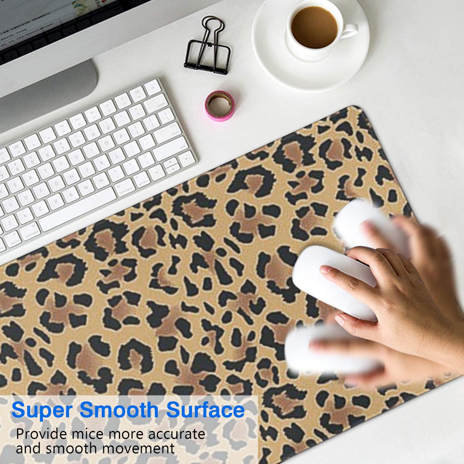Long Mouse Pads for Desk,Brown and Black Leopard Print Desk Mats on Top Of Desks, Desk Mouse Pad Extra Large with 3mm Non-Slip Base and Stitched Edge for Gaming,Office,Work,Home 35.4"x15.7"