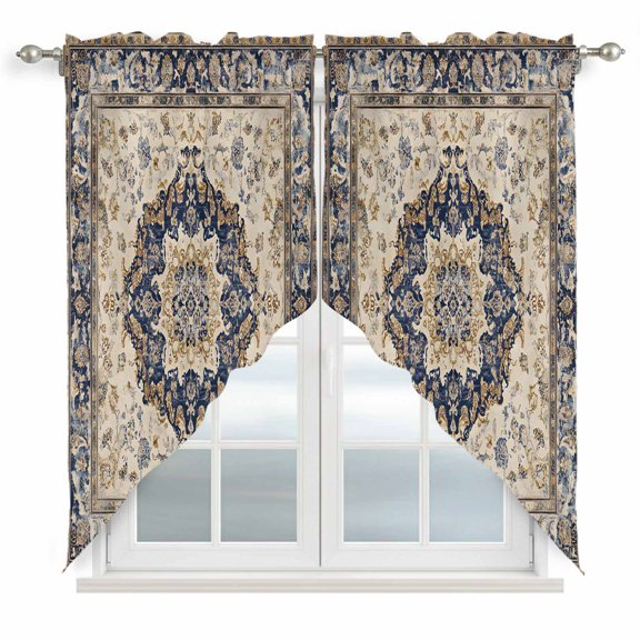 Swag Valance Curtains for Windows, Vintage Boho Light Filtering Kitchen Curtains with Rod Pocket, Rustic Southwestern Geometric Ethnic Window Treatment Valances for Living Room, 36x63 - 2 PCS