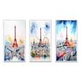 thumbnail image 2 of Designart "Vibrant Watercolor Paris Skyline with Eiffel Tower IV" City Paris Framed Wall Art Set Of 3 - Pink Paris Frame Canvas Set For Living Room Decor, 2 of 6