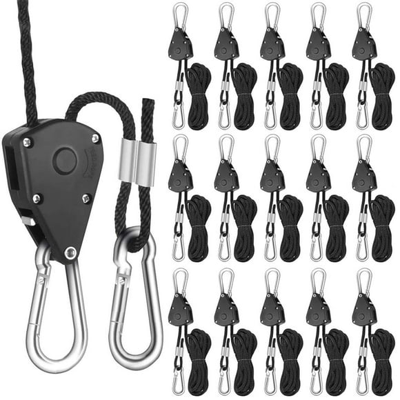 8 Pairs 1/8 Inch Adjustable Heavy Duty Ratchet Hanger Grow Light Fixtures Rope Clip Hangers Hanging Ropes for Gardening Grow Plant Fan Reflectors Filter Tent,150lbs Weigh