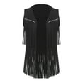 thumbnail image 3 of Alvivi Tassel Vest for Women Cowgirl 70s Hippie Costume Faux Suede Rivets Sleeveless Fringe Jacket Cardigan Black S, 3 of 7