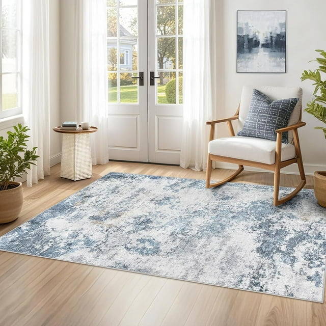 Living Room Area Rugs x Abstract Large Soft Indoor Washable Rug Neutral Modern Low Pile Carpet for Bedroom Dining Room Farmhouse Home Office Grey