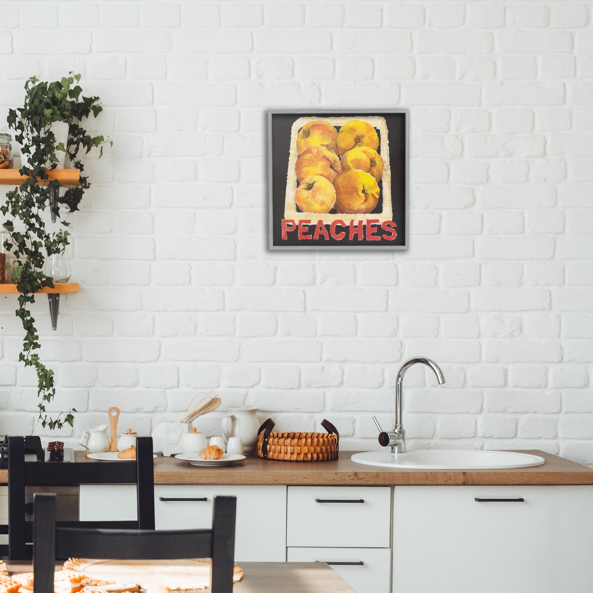 Stupell Industries Collaged Garden Peaches Gray Framed Giclee Art, design by Nancy Overton