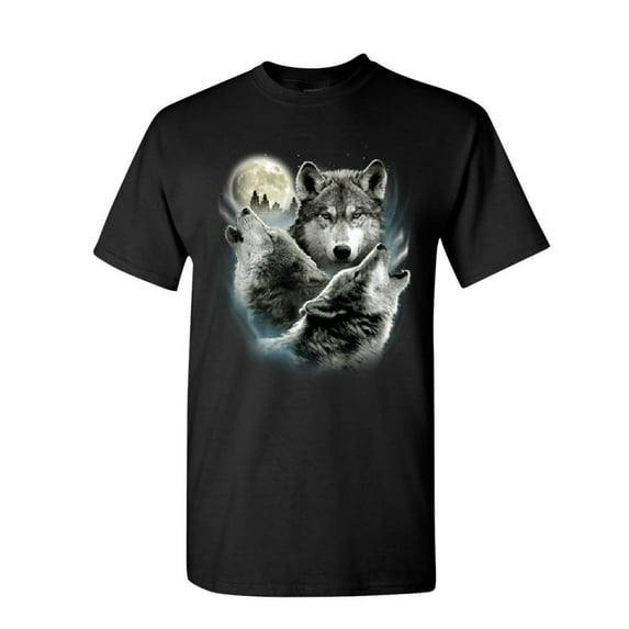 Tee Hunt Howling Wolf Pack T-Shirt Wild Wilderness Animals Nature Moon Mens Shirt, Black, 5X-Large