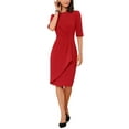 thumbnail image 2 of INSPIRE CHIC Ruched Dress for Women's Short Sleeve Business Work Dress Trendy M Red, 2 of 5