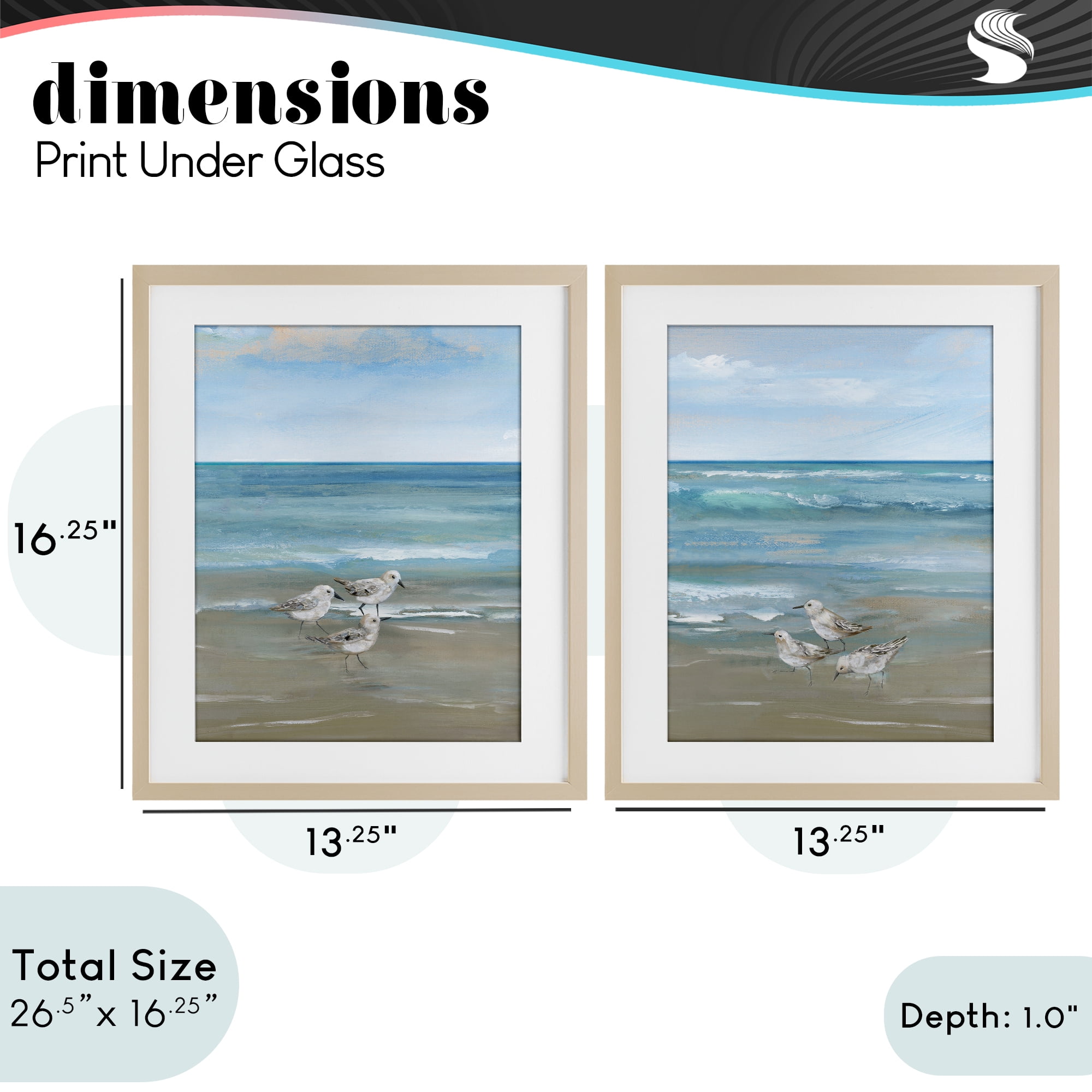 Stupell Industries Seaside Sanderlings at Dawn 2 Piece Birch Framed Print Under Glass Set, design by Nan