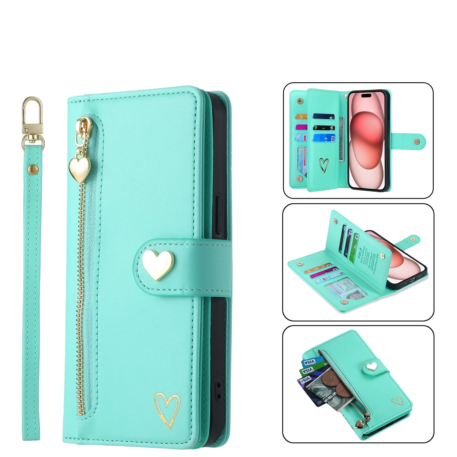 Case for Tecno Spark 5 Pro Wallet phone case with zipper pocket, wrist strap, flip cover and built-in card slots.