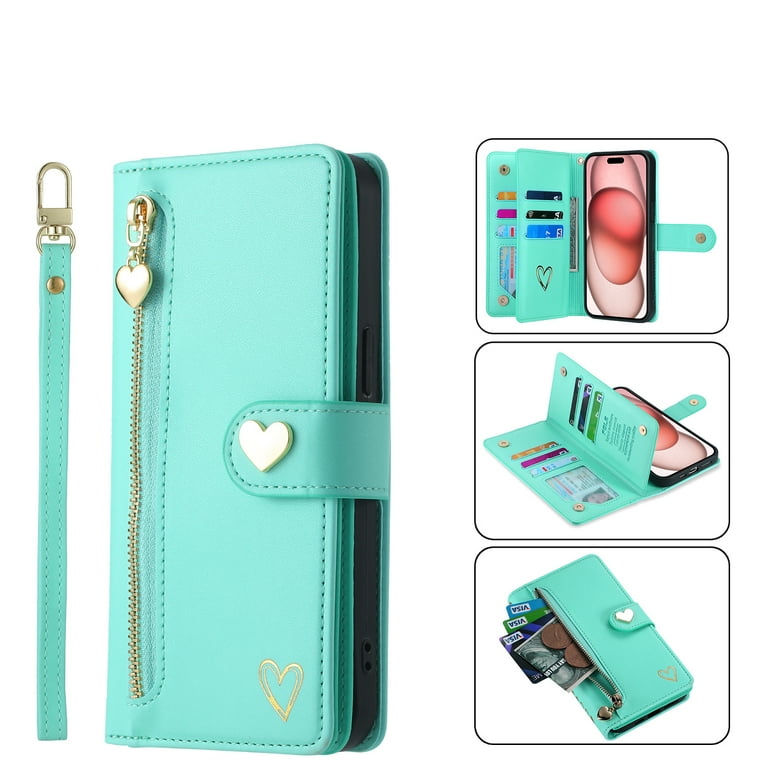 Case for iPhone 6S Wallet phone case with zipper pocket, wrist
